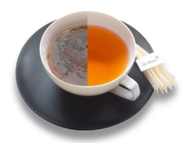 Tasse mit Tee mit und ohne Trübung